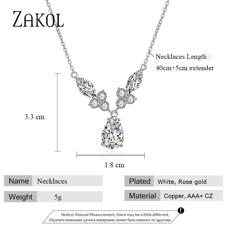 ZAKOL Brand Design Unique Water Drop Zirconia Crystal Pendant Necklaces for Elegant Women Fashion Bridal Jewelry FSNP2110