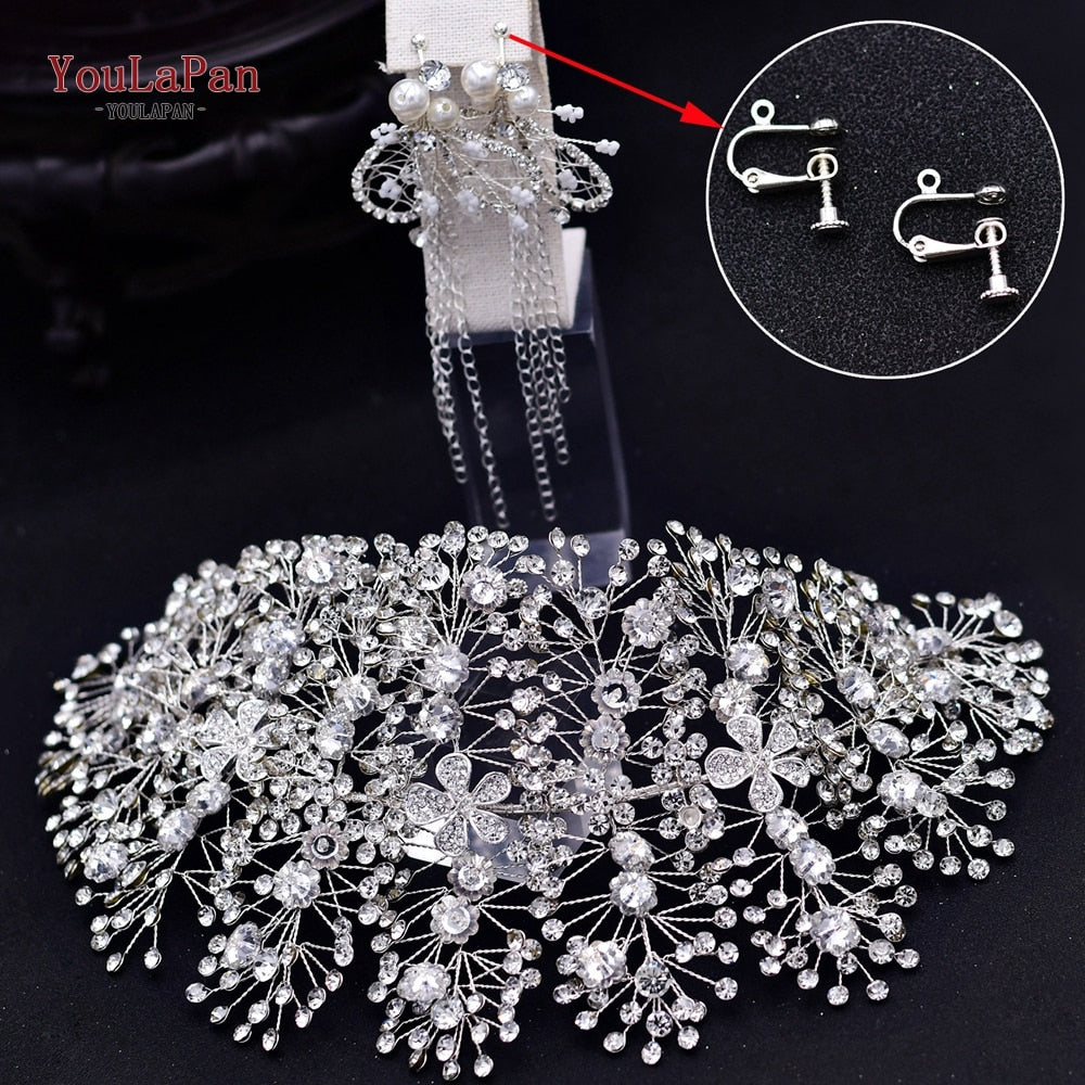 TOPQUEEN HP240 Golden Wedding Hair Jewelry Luxury Crystal Hair Ornaments Rhinestone Wedding Crown Woman Tiara Pageant Crown