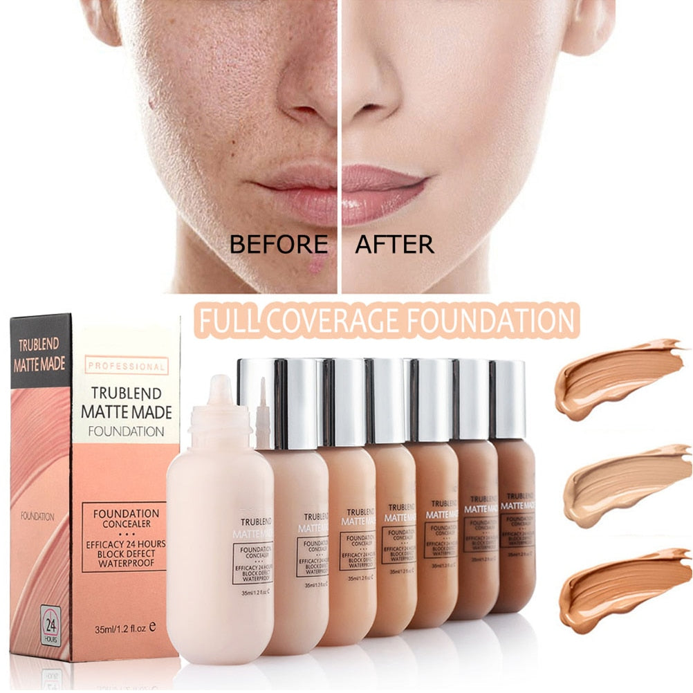 35ml Makeup Foundation Liquid Long-Lasting Full Coverage Face Concealer Base Matte Cushion Foundation Cosmetic BB CC Cream