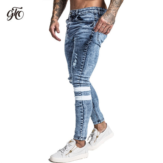 Gingtto Skinny Jeans Men Slim Fit Ripped Mens Jeans Big and Tall Stretch Blue Men Jeans for Men Distressed Elastic Waist zm49