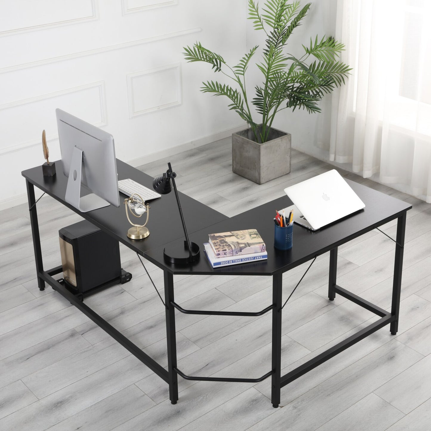 L-Shaped Desktop Computer Desk Study Table Office Table Easy to Assemble Can Be Used in home and office Black