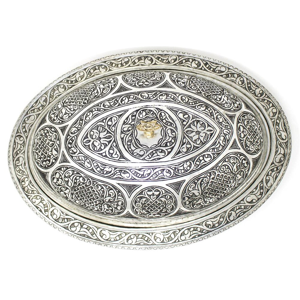 Serving Plate Copper Handmade Patterned Sahan Lid with Turk Authentic Luxury Traditional Dinner Plates Set Serving Tray Dishes and Platter