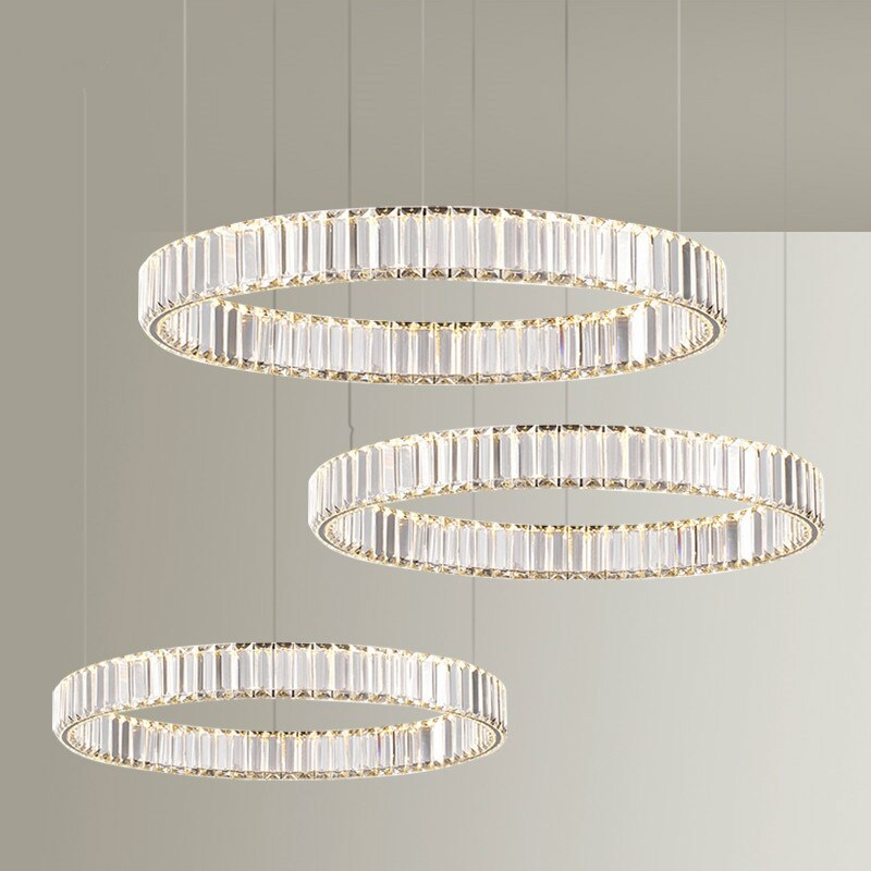 Modern Chrome Gold Steel Led Chandelier Villa Stairs Dimmable Circle Chandelier Lighting Foyer Hanging Chandelier Lamp Fixtures