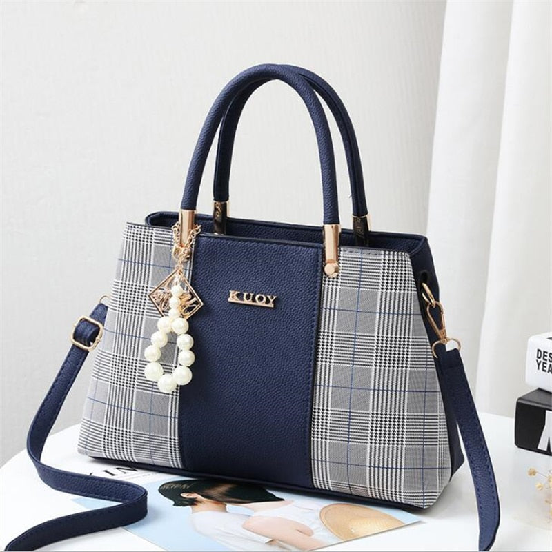 PU Leather Large Capacity Woman Handbag Grid Shoulder Bag Fashion Casual Luxury Designer Patchwork Crossbody Pack