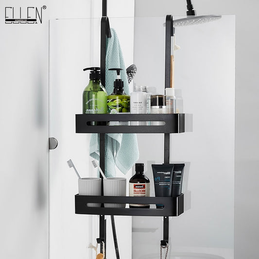 Black Hanging Bath Shelves Bathroom Shelf Organizer Nail-free Shampoo Holder Storage Shelf Rack Bathroom Basket Holder EL5018