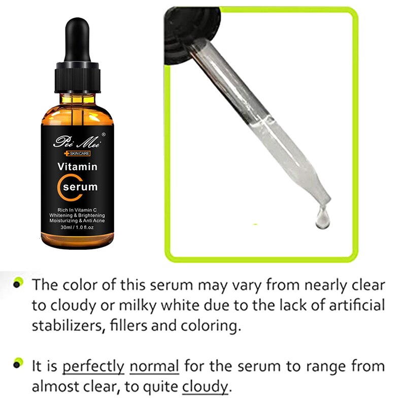 30ml Vitamin C Facial Serum Whitening Brightening Moisturizing Improve Roughness Lighten Spots Hyaluronic Acid Facial Essence