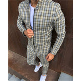 2022 New gyms Men's Sets 2 Pieces Sets Tracksuit Men's Jackets+Pants suit Sportwear Gentlemen Plaid Mens Sports Suit men Clothes