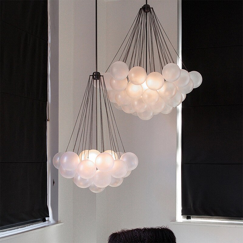 Bubble Chandelier19/37 Balls Black Gold Chandelier Mid Century Modern Glass Lamp for Dining Room Living Room Decoration