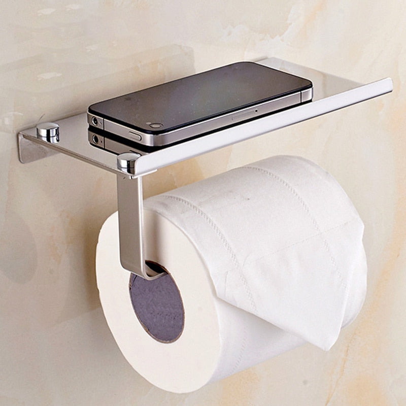 Stainless Steel Toilet Paper Holder Bathroom Paper Phone Holder Shelf Wall Mount Mobile Phones Towel Rack Bathroom Accessories