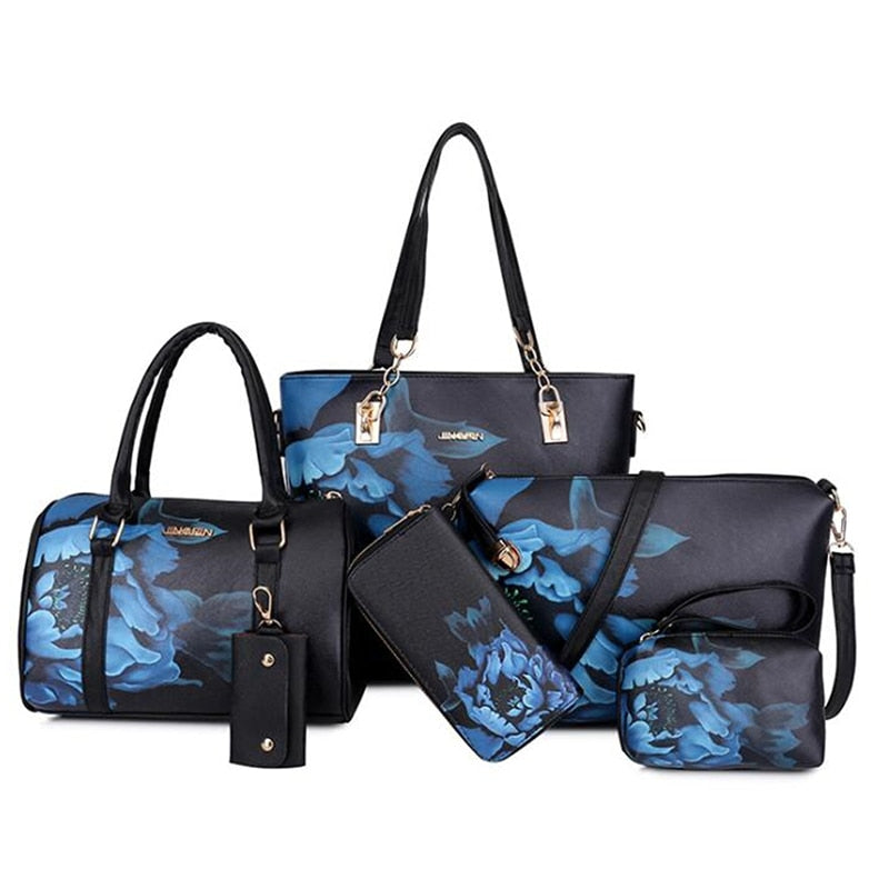 Floral Print Women Handbags Shoulder Bags Set Female Practical Composite Bag 6-Piece Set Designer Brand Bolsa