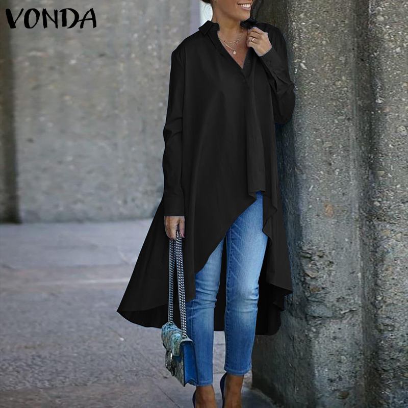 Asymmetric Blouse Women Casual Irregular Hem Blouse Party Shirts VONDA 2021 Autumn Long Sleeve Bohemian Tops Plus Size Blusas