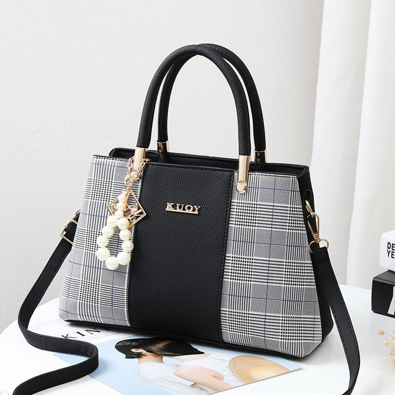 PU Leather Large Capacity Woman Handbag Grid Shoulder Bag Fashion Casual Luxury Designer Patchwork Crossbody Pack