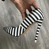 2020 Women's High Heels 12cm Stilettos Pointed Toe Shoes Party Pumps Black White Zebra Pattern Lady Shoes Plus Size 34-43