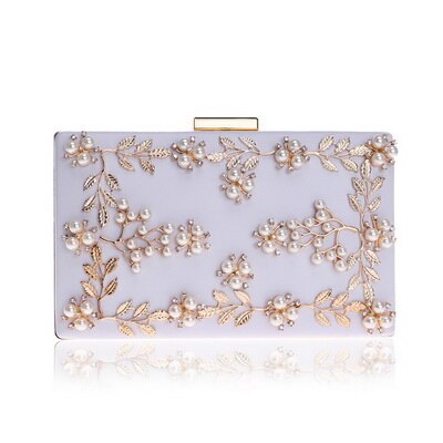 Fashion New Women Evening Clutch Bags PU Chain Shoulder Handbags Leaf Metal Beaded Evening Purse Messenger Bags