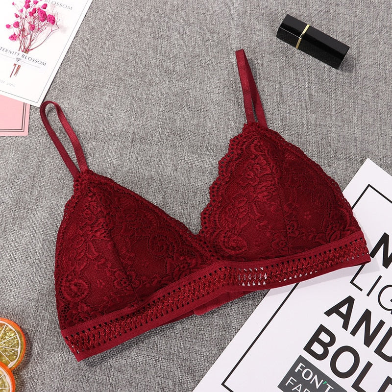 1/2PCS Women Bralette French Style Lace Bra Girls Triangle Cup Lingerie Deep V Wireless Underwear Soft Thin Seamless Bra