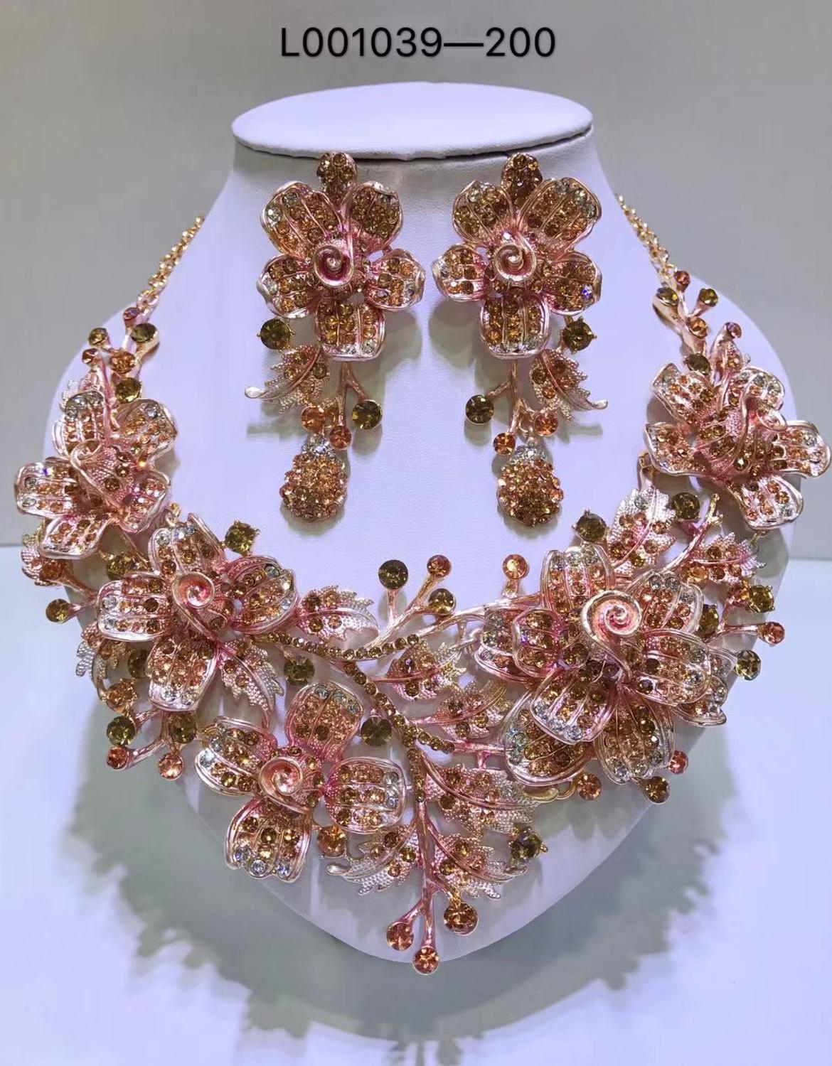 Elegant Flowers Bridal Jewelry Sets Wedding Costume Necklace & Earrings Sets Shining Crystal Gold Color Jewellery For Brides