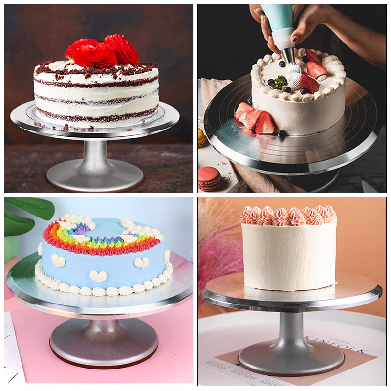 6Pcs/set Turntable Cake Decoration Accessories Set Rotating Cake Stand Tools Metal Stainless Steel Pastry Spatula Scraper