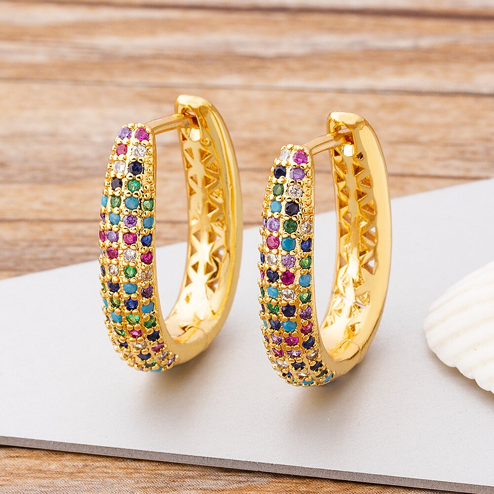 2021 New Trendy Colorful Crystals Copper Zircon Geometric Drop Earrings Dangle Fashion Bohemian Rainbow Jewelry For Women