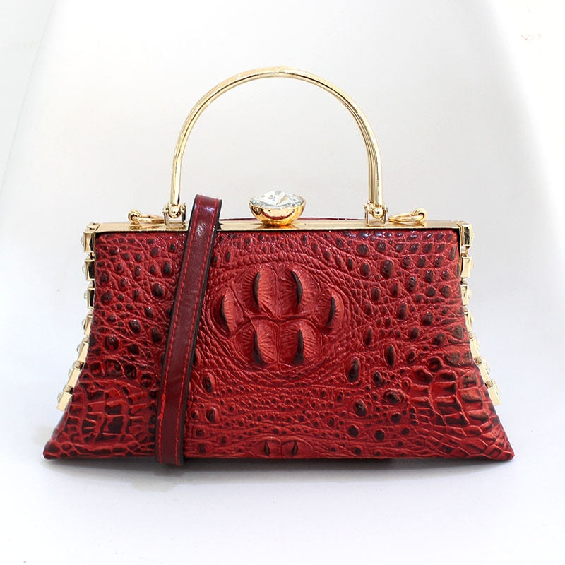 Luxury New Fashion and Elegant Genuine Leather Crocodile Pattern Handbag Shoulder Messenger Women Handbag Dating Banquet Clutch