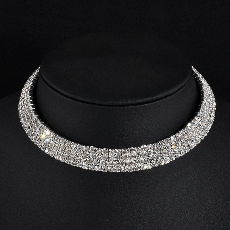 TREAZY Women Diamante Rhinestone Choker Necklace Silver Color Wedding Bridal Party Crystal Collar Choker Chain Necklace Jewelry