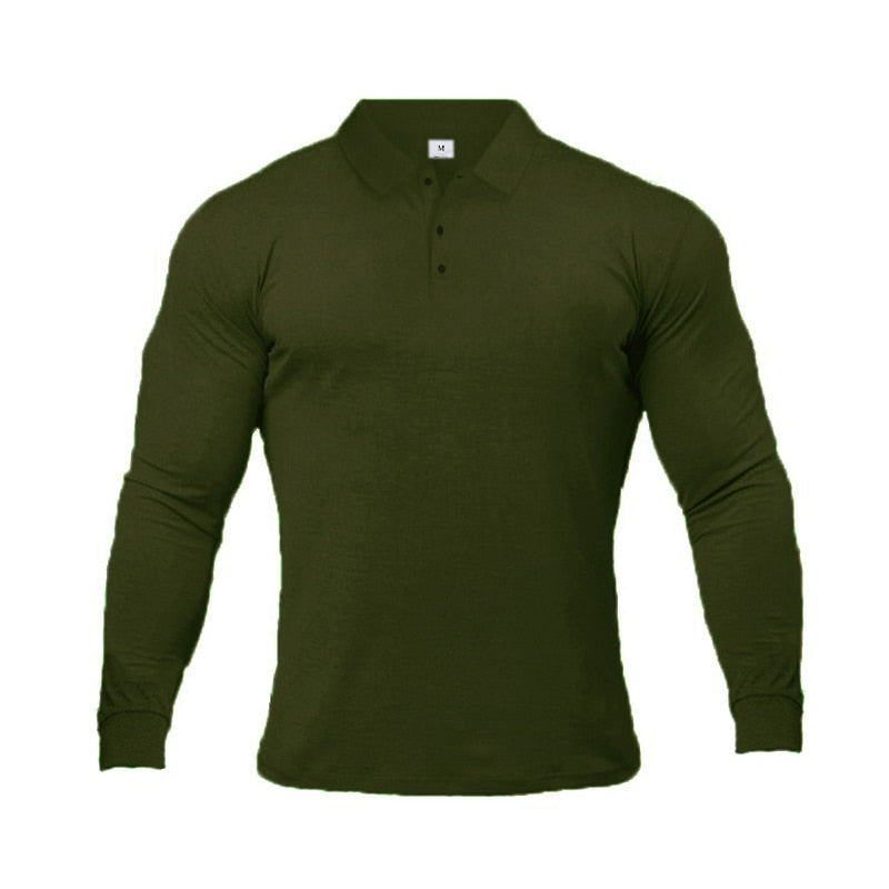 Brand Polo-Shirts Long Sleeve Male Cotton Solid Fitness Mens Slim Fit Fashion Autumn Breathable Polo Shirt plus size