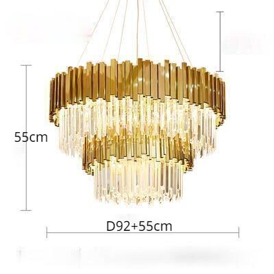 Luxury Plated Gold Metal Led Pendant Lights E14 Lustre K9 Crystal Luminarias Dining Room Straight Pendant Lamp Lighting Fixtures