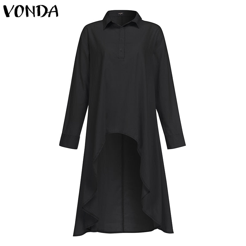 Asymmetric Blouse Women Casual Irregular Hem Blouse Party Shirts VONDA 2021 Autumn Long Sleeve Bohemian Tops Plus Size Blusas