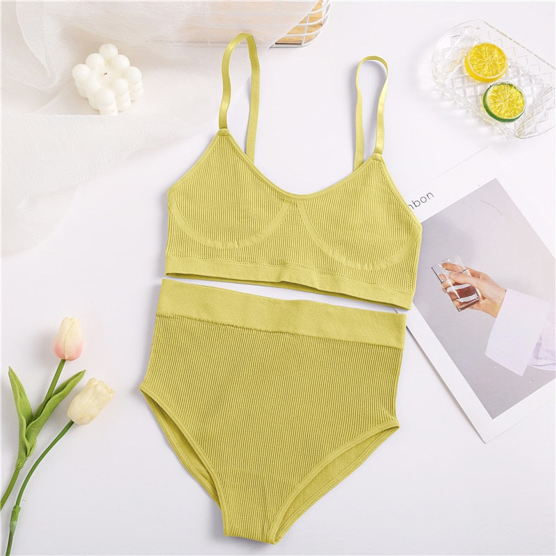 Women Bra Set Panties Sexy Push Up Bralette Female Fitness Seamless Underwear Sports Lingerie Brassiere Set Tank Crop Tops S-XL