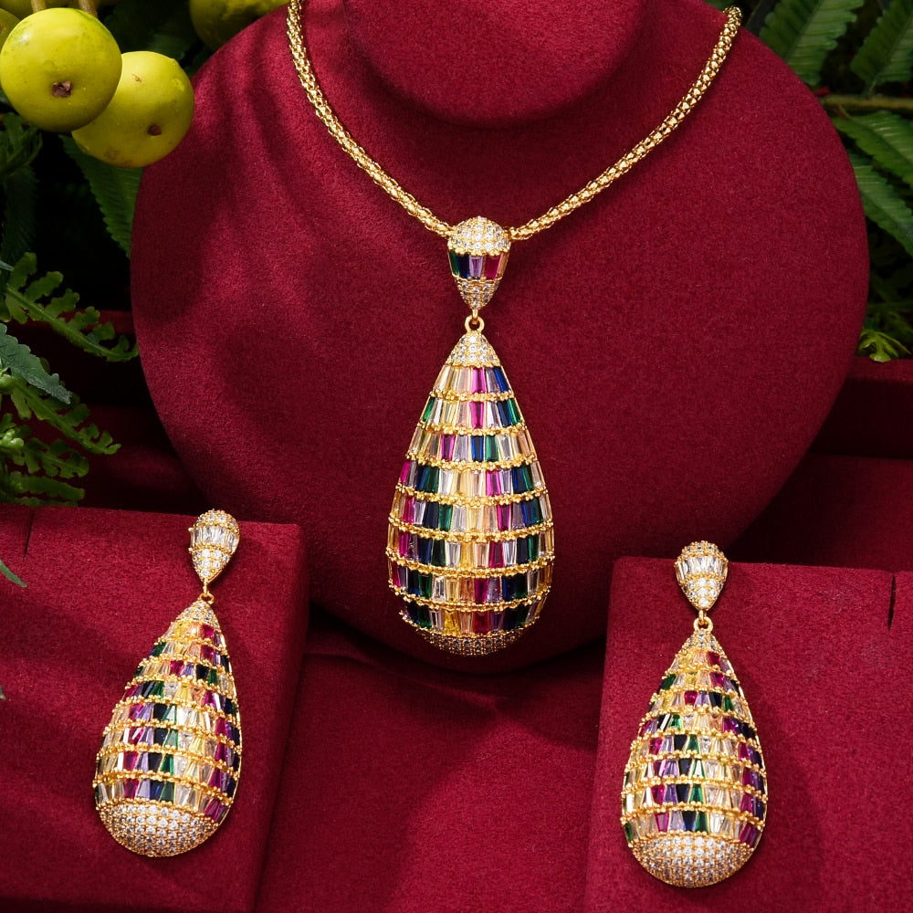 GODKI Luxury Water Drop Cubic Zircon Nigerian Necklace Earring Jewelry Sets For Women Wedding Indian Dubai Bridal Jewelry Sets