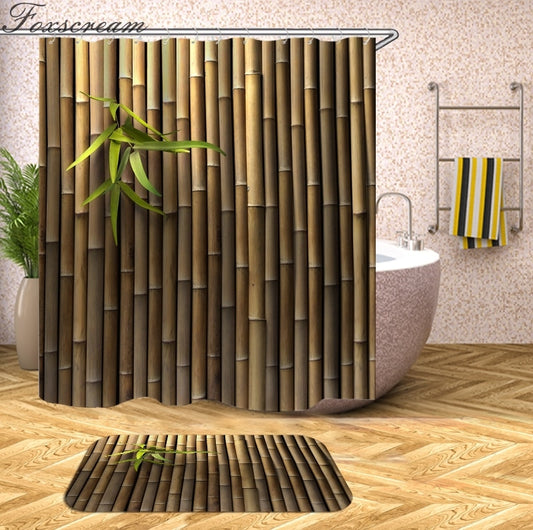 wooden 3D Shower Curtains Waterproof fabric shower curtains with hooks bathroom curtain funny bath curtain or mat