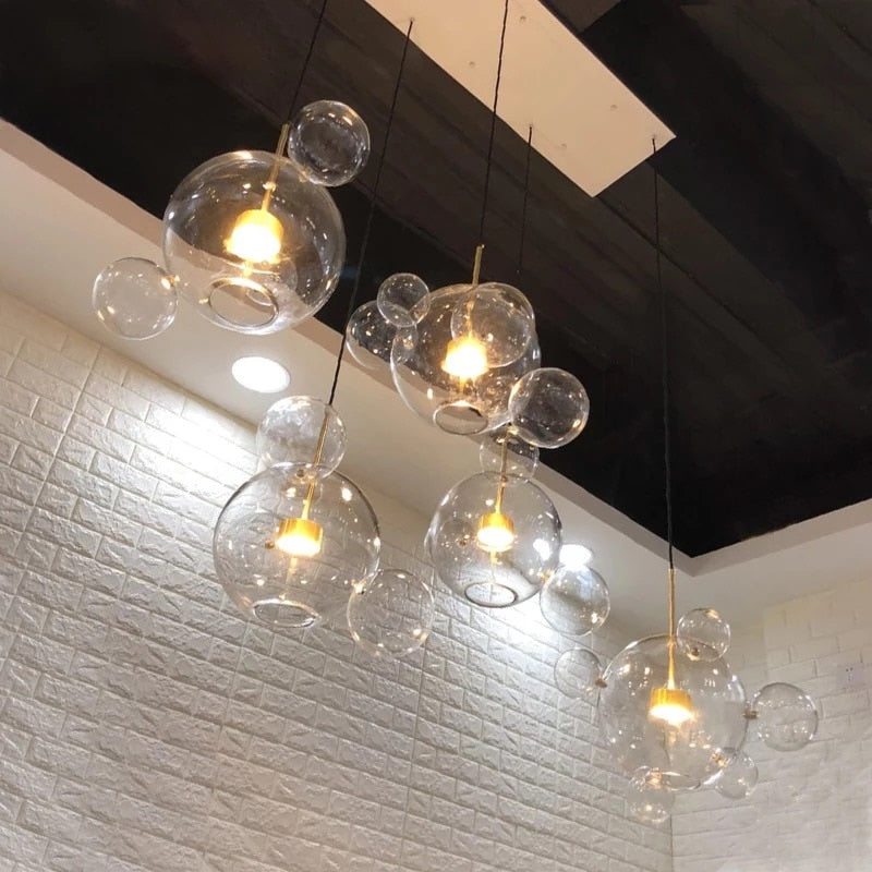 Modern minimalist clothing store bar counter ball glass chandelier restaurant staircase light creative personality spherical bub