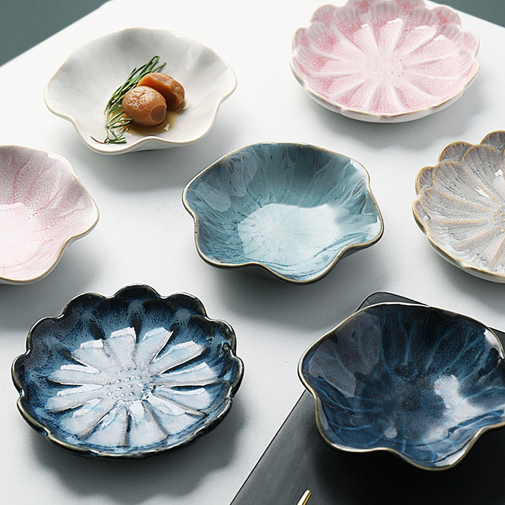 11CM Lotus Ceramic Plate Porcelain Kiln Glazed Flower Shape Sauce Dish Japan Style Pickle Dip Serving Dishes