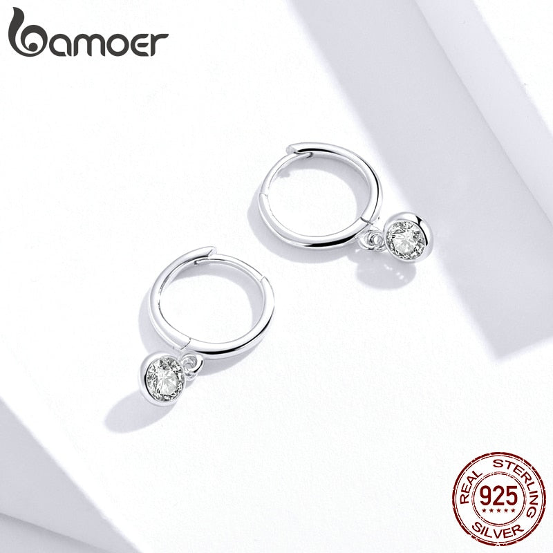 bamoer 925 Sterling Silver Clear CZ Waterdrop Hoop Earrings for Women Wedding Engagement Statement Luxury Jewelry SCE830