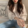 2021 Spring Korean Elegant Floral Embroidery White Blouse Vintage Lantern Sleeve Lace Flare Sleeve Lady Tops Casual Shirts Femme