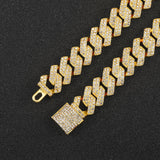 Hip Hop Men Chain 15MM Prong Cuban Chain 2 Row Iced Out Men's Necklace Rhinestone Zircon Paved Necklaces For Men