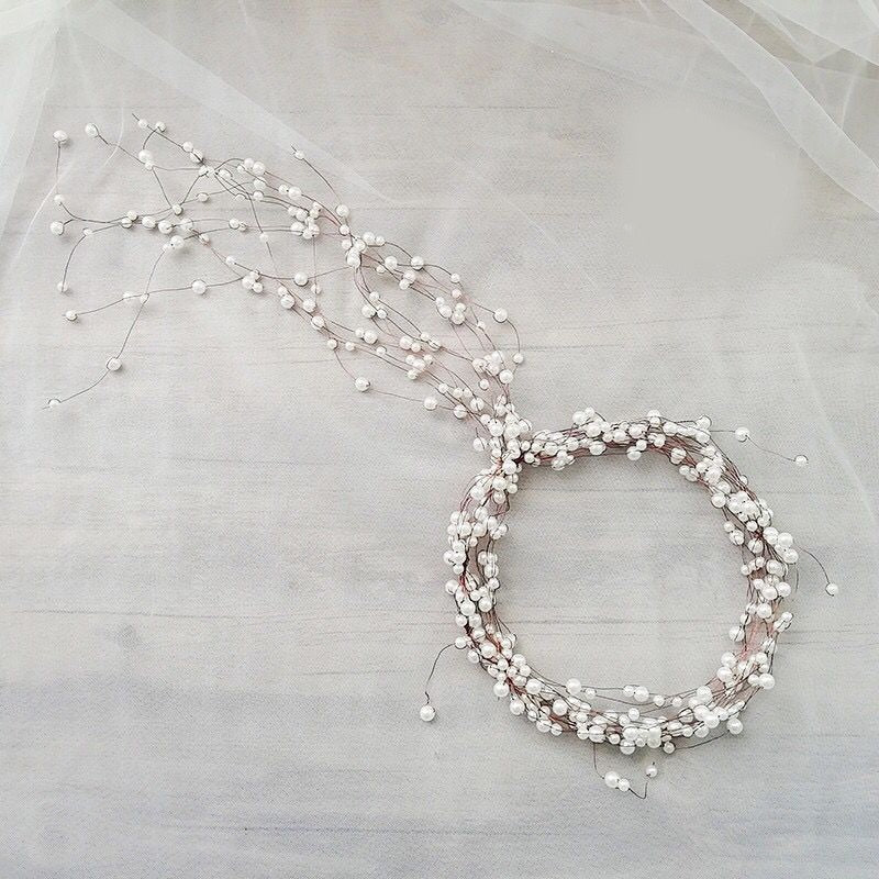 Bride's Beautiful Multilayer Pearl black wire Hair Hoop Handmade Pearl headbands Wedding Headdress bridal Hair Jewelry