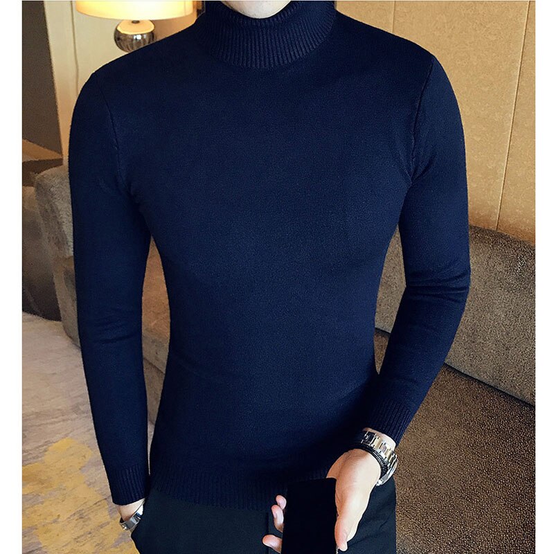 2020 Mens Turtleneck Sweaters and Pullovers Winter Casual Solid Knitted Turtleneck Wool Sweater Fashion Men Pullover Homme 1465