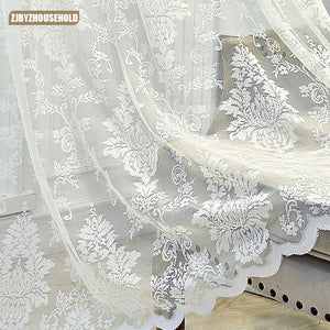 White Tulle Curtains for Living Room European-Style Window Mesh Yarn Sheer Window Curtains for Bedroom Girl Lace Princess Drapes