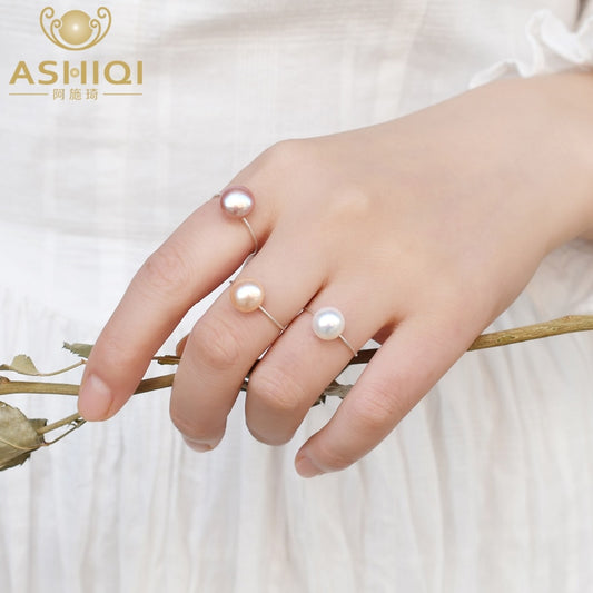 ASHIQI Real Natural Freshwater Pearl Ring