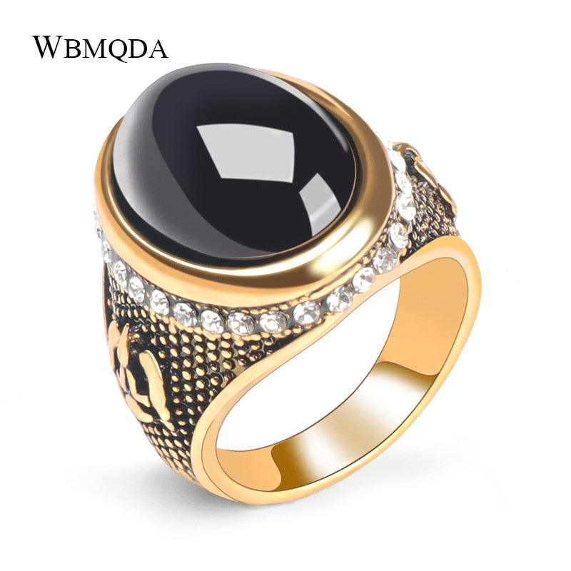 Wbmda Fashion Dubai Gold Men Ring Oval Black Stone Antique Ring Vintage Jewelry Wholesale 2019 New