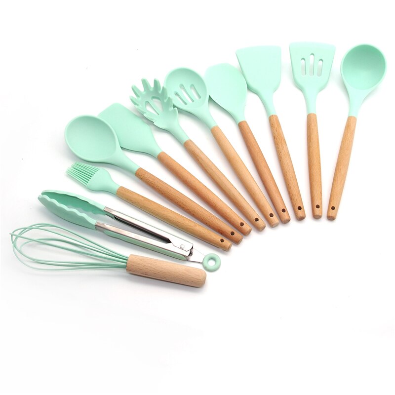 Silicone Cooking Utensils 11/12/13Pcs Kitchen Utensil Set Non-stick Spatula Wooden Handle with Storage Box Kitchen Appliances