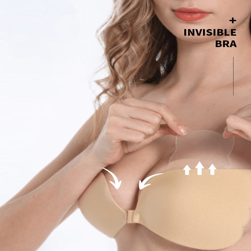 Invisible Bra Push Up Silicone Bra for Wedding Dress Magic Bra with Transparent Straps Backless Bralette Lingerie Top Plus Size