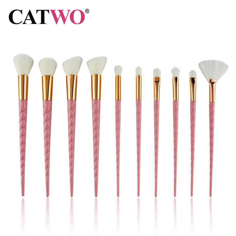 Catwo Makeup Brushes Set Eye Shadow Foundation Powder Eyeliner Eyelash Lip Make Up Brush Cosmetic Beauty Tool Kit Hot 10Pcs