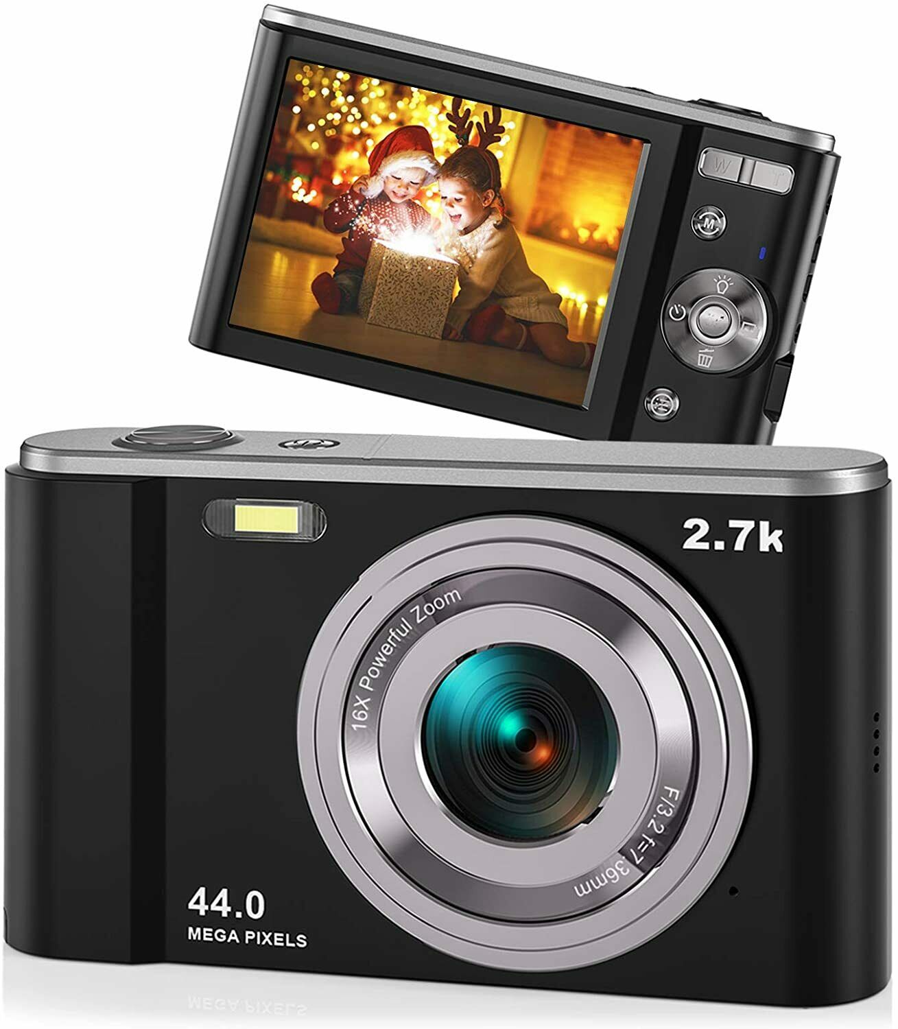 44MP Small Digital Camera 2.7K 2.88inch IPS Screen 16X Zoom Face Detection Vlogging Camera for Photography Beginners Kids