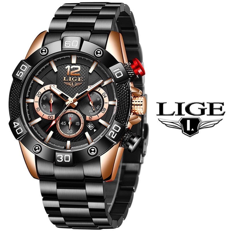 LIGE 2021 New Fashion Blue Mens Watches Top Brand Luxury Clock Sports Chronograph Waterproof Quartz Watch Men Relogio Masculino