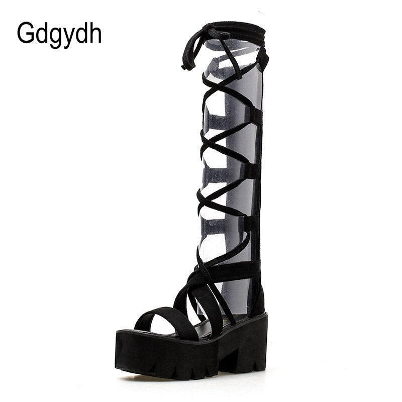 Gdgydh High Heels Gladiator Boots For Women Platform Shoes Thick Heels Comfortable Cross-tied Back Ziller Summer Shoes Women