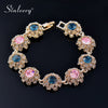 SINLEERY Vintage Cubic Zirconia Flower Bracelet Antique Gold Color Chain Hollow Bangle For Women Jewelry SL441 SSP