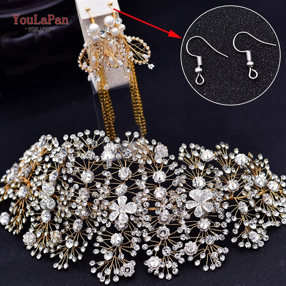 YouLaPan HP240 Golden Bride Hair Accessories Crystal Wedding Hair Jewelry Fascinator for Wedding Rhinestone Wedding Tiara