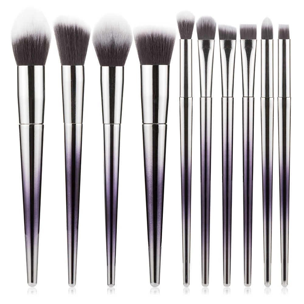 10Pcs/lot Crystal Gradient Makeup Brushes Cosmetic Powder Eye Shadow Foundation Blush Blending Beauty Make Up Brush Tool Set