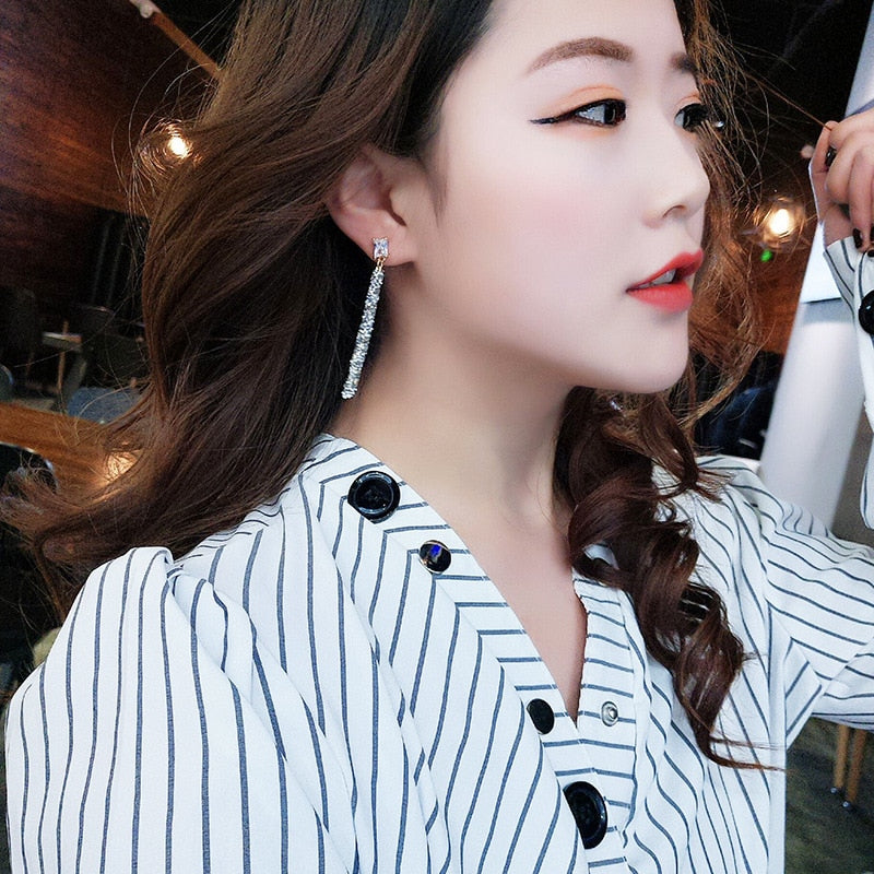 Exknl 2020 New Fashion Arrival Crystal Classic Geometric Long Dangle Earrings For Woman Female Jewelry Korean Simple Earrings